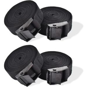 RIO Direct 4PCS Tie Down Straps, Heavy Duty Lashing Straps Adjustable Cam Buckle Tie-Down Straps for Motorcycle, Cargo, Trucks,Trailer,Luggage, 16 ft x 1 in, Black (5M)