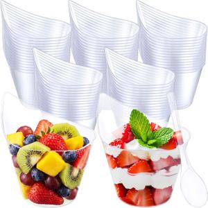 50 Pack 7 Oz Clear Plastic Dessert Cups with Tasting Spoons, Appetizer Cups Yogurt Parfait Bowls with Spoons for Party Supplies Catering Chocolate Desserts Buffet Food Display