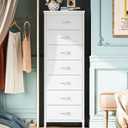 Huuger Tall Dresser for Bedroom, 7 Drawer Dresser & Chests of Drawers, Fabric Drawer for Closet, Bedroom, Night Stand, Metal Frame, Storage Tower with Fabric Bins, White