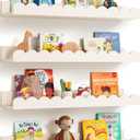 Scalloped Wall Bookshelves for Nursery, Floating Wooden Book Shelves for Kids Room, White Nursery Shelves for Wall, Baby & Toddler Room Decor (16.5 Inches)