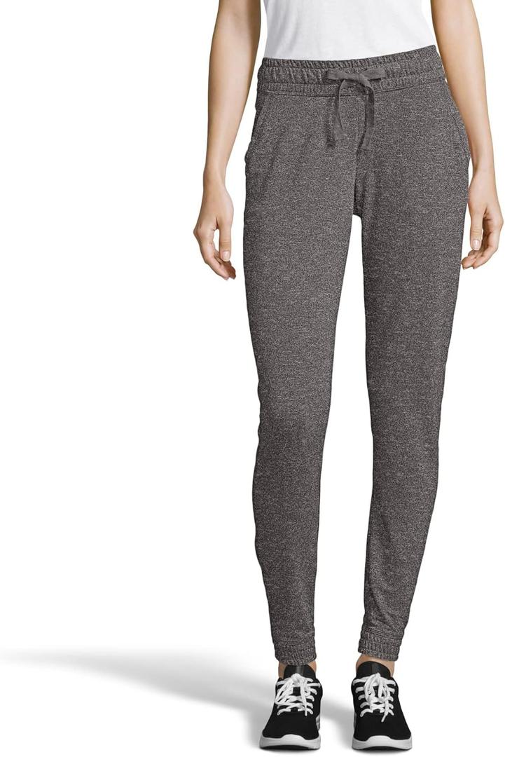 Hanes Women's Tri-blend French Terry Jogger with Pockets (Medium, Black Heather)