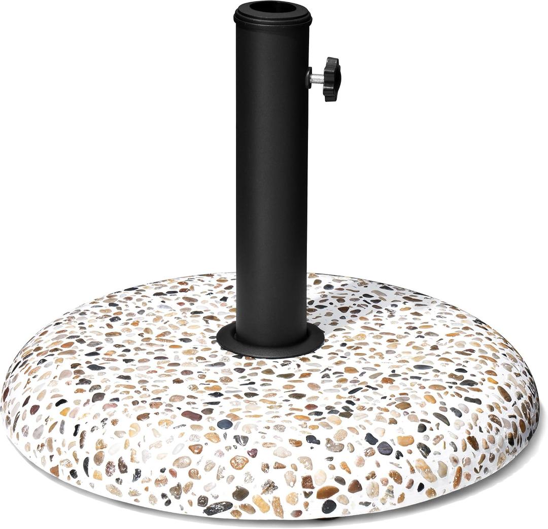 Patio Umbrella Base, 45lbs, Round Cobblestone Concrete Base, Heavy Duty Market Umbrella Stand for Outdoor, Lawn, Deck, Poolside
