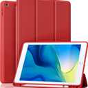 Akkerds Case Compatible with iPad 10.2 Inch 2021/2020/2019, for iPad 9th/8th/7th Generation Case with Pencil Holder, Protective Cover with Soft TPU Back, Auto Sleep/Wake, Red