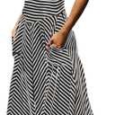 Women Casual Summer Striped Dresses Smocked V Neck Bow Beach Dress Sleeveless Sundress Beach Long Flowy Dress