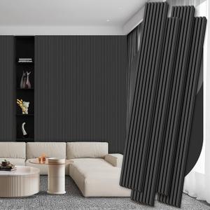 4 Pack Wood Panels for Wall, 106.3" 11" Wood Slat Acoustic Panels for Wall, Soundproof Panels, 3D Fluted Panels for Interior Wall Decor (Matte Black)