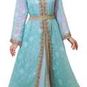 Abaya Dress for Women Muslim Moroccan Maxi Kaftan Dress Arabic Islamic Dubai Robe Ramadan Prayer Wedding Clothes (Teal, XS)