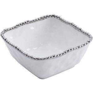 Pampa Bay Set The Table Square Cereal/Soup Bowl, 6  6  2.75 in, White and Silver