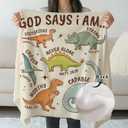 SPBL&L Christian Dinosaur Kids Blanket, God Say I Am Bible Verse Inspirational Dino Throw Blanket Gifts for Kids Boys Nursery Room Bedroom Couch Bed Decor, Dinosaur Room Decor for Boys,29.5x40Inch