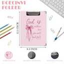 Poecinvi Pastel Pink Checkered Christian Clipboard Folio with Storage for Office Classroom, Inspirational Bible Verse Padfolio with Metal Clip for Nurses Teachers Students Women, 12.4x9.25 in