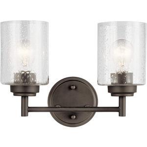 KICHLER Winslow 12.75" 2 Light Vanity Light with Clear Seeded Glass in Olde Bronze