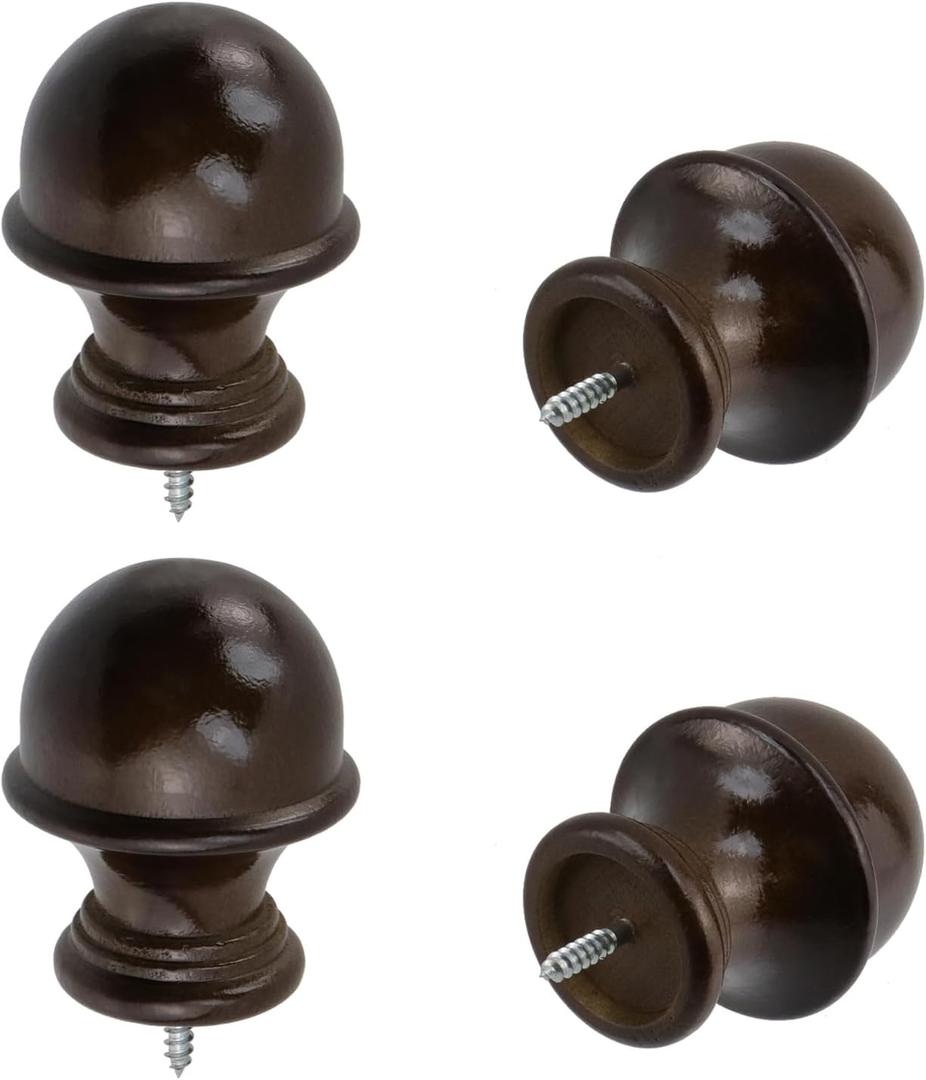 T Tulead Wooden Curtain Rod Finials Curtain Rod Holders Wardrobe Rod Brackets Brown, 4PCS
