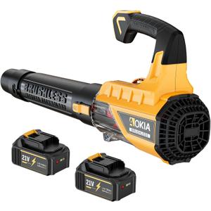 Aokia Leaf Blower, 21V Electric Cordless Blower with 2 3.0Ah Batteries and Charger - 580CFM/160MPH Powered Air Blower - Lightweight Leaf Blower for Lawn Care, Patio Cleaning, Blowing Leaves and Dust (Yellow)