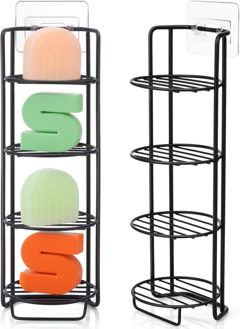 2 Pcs 4 Tier Shower Caddy Bar Soap Holder Self Draining Soap Dish Caddy Stainless Steel Holder for Shampoo Wall Mounted Soap Holder for Bathroom and Kitchen Sink Accessories, No Drilling