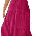 Fisoew Women's Spaghetti Strap Maxi Dress Summer Sleeveless Side Cut Out Dress Casual Boho Backless Flowy Long Dresses (Rose Red, Small)