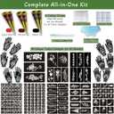 191 Pcs Temporary Tattoo Stencils Kit with 6 Tattoo Cones (2 Black, 2 Brown, 2 Dark Red), White Tattoo Outline Pen, Cotton Swabs & Towel | Perfect for Adults, Teens, Beginners, Family Fun & Parties