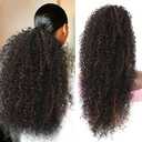 Youthfee 27 Drawstring Ponytail Deep Curly Heat Resistant Synthetic Instant Clip Ponytail Extension Protective Style Afro Kinky Curly Hair Pieces for Women (27 Inch Brown Highlights)