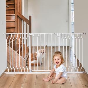 Mom's Choice GROWNSY Baby Gate, 53"-57" Auto-Close Dog Gate for Stairs & Doorways, Pressure-Mounted Easy Install - No Drill, Walk Through, Safe & Durable (53"-57"*30", White)