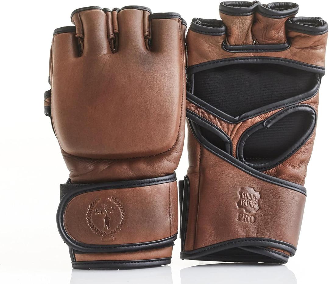 PRO Heritage Brown Leather MMA Gloves - Genuine Full-Grain Cow Leather (Small/Medium)