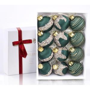 12Pcs Green Satin Christmas Ball Ornaments, 3.15 Luxury Silk Glitter Xmas Tree Decorations for Home Decor (Green)