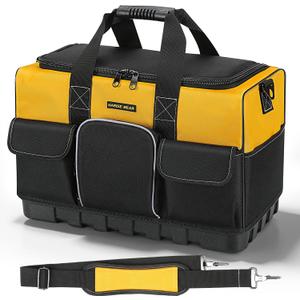 Tool Bag, 20 Inch, Yellow and Black, Tool Organisers 17 Pockets, Wide Mouth Opening, Reinforced Base
