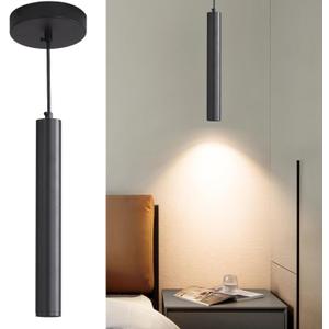 Modern LED Pendant Light for Kitchen Island, 3 Color 3000K/4500K/6500K, Black Minimalist Linear Hanging Light Fixture, 8W 800 Lumen, Mini Ceiling Chandelier for Dining Room, Bedroom, Hallway (1 Pack)