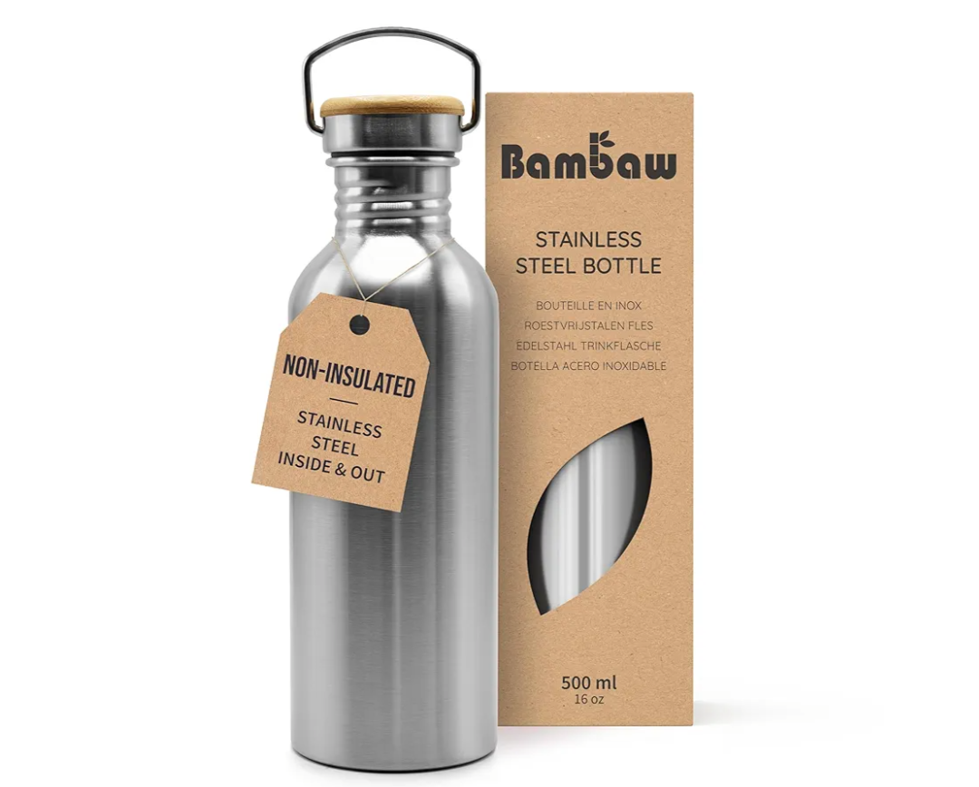 Bambaw Water Bottle 500 ml Eco Non-Insulated Stainless Steel Sports Bottle BPA-Free