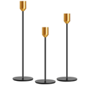 3PCS Taper Candle Holders Set, Gold & Black Vintage Candlesticks for 3/4 and 7/8 Inch Candles with Wedding Dining Table Centerpiece Decor and Fireplace Mantel Housewarming Gift (9567-1B)