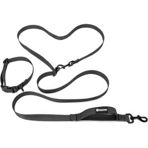 Hands Free Dog Walking Leash, 9ft Black Adjustable Running Leash with Control Handle