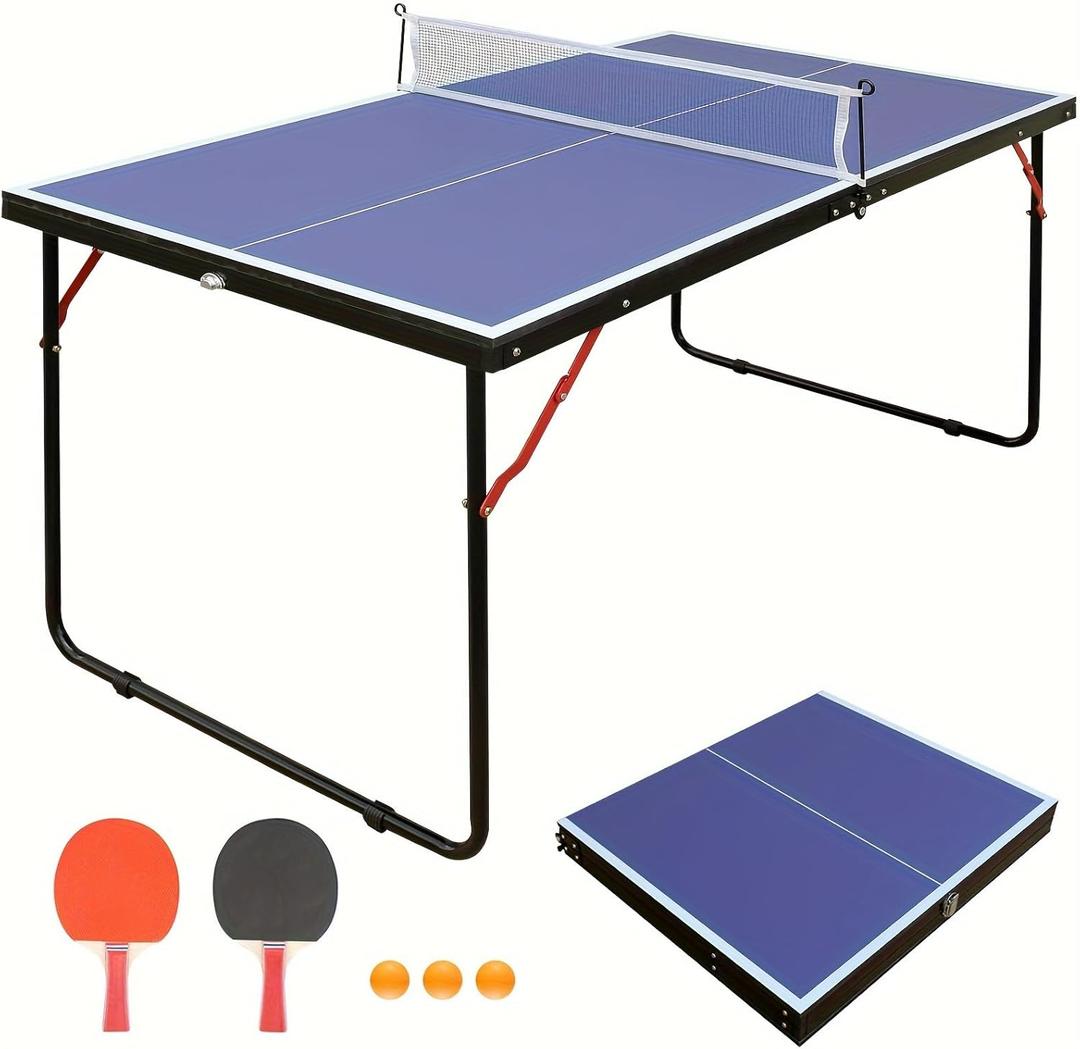 Athfiner Portable Ping Pong Table 4.5FT Foldable Compact for Space Saver, Table Tennis Table Kids Children Boys Girls Teenager Adults, Multi-Use Free Standing Game Table, Assembly Free
