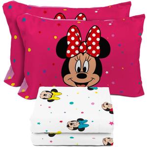 Sunny Side Up Disney Minnie Mouse Full Sheet Set - 4 Piece Kids Bedding Set Includes Pillow Cover - Super Soft Rainbow Dots Microfiber Sheets