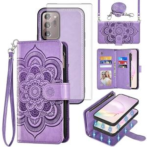 Asuwish Phone Case for Samsung Galaxy Note 20 Ultra 5G Zipper Wallet Cell Cover with Screen Protector Strap Flower Card Holder Note20 Plus Notes 20Ultra Note20+ U + 20+ Twenty Not S20 Women Girls 