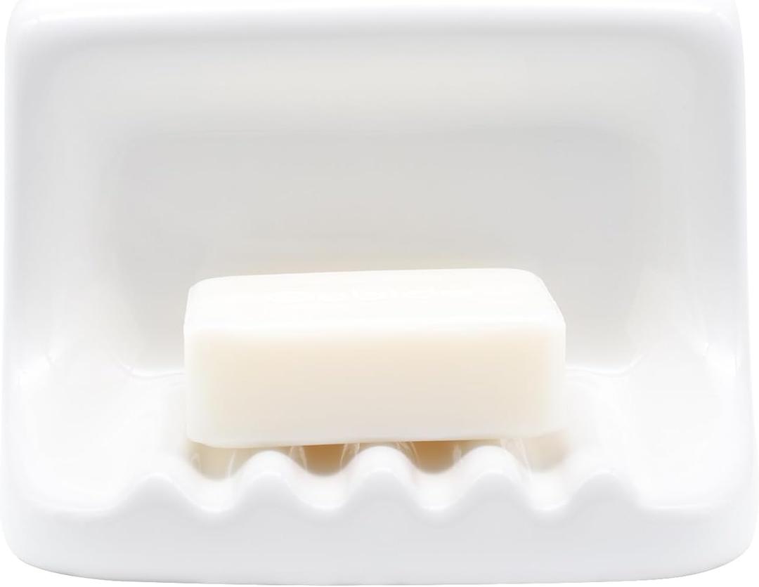 White Vintage Mounted Ceramic Soap Dish for Shower Wall, Retro Ceramic Soap Holder Porcelain Soap Tray for Home Bathtub Bathroom Sink Shower Wall, Easy to Clean, Keep Soap Dish Dry. 2 Set