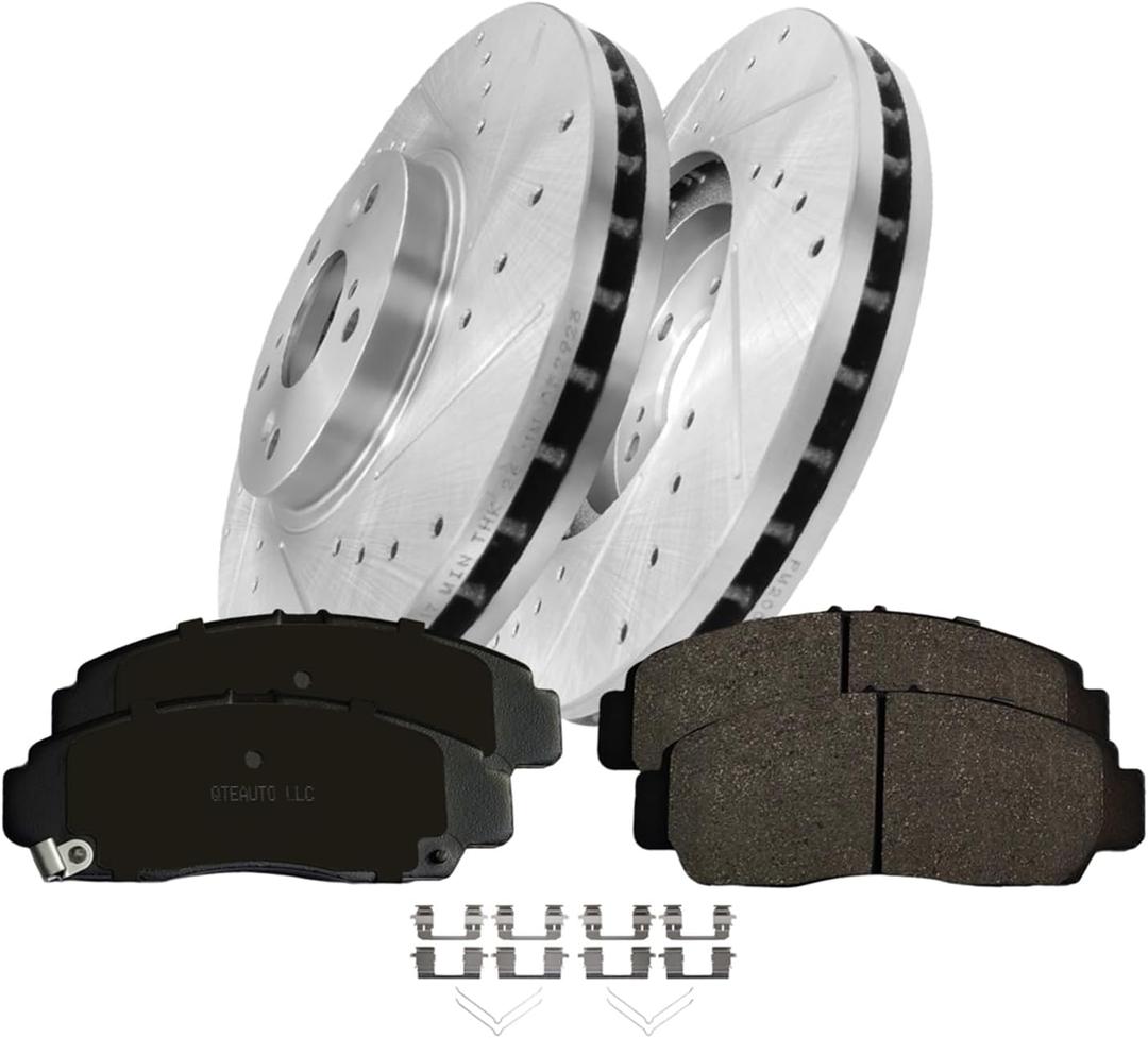 PM Auto Set of 6 Front 300mm Drilled Slotted Disc Brake Rotors-Ceramic Brake Pad kit Replacement For 2003-2007 Honda Accord 4-door