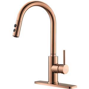 RULIA Grifo de fregadero de cocina Pulverizador desplegable de una sola manija, cobre oro rosa, grifo de bar/preparacin, RB1025