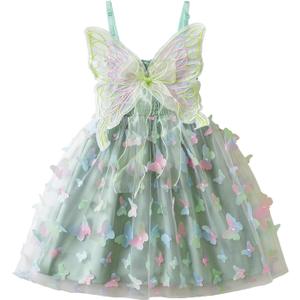 Nileafes Toddler Girl Fairy Butterfly Tulle Dress Sequins Birthday Princess Casual Holiday Dresses (3-4T, 152-green)