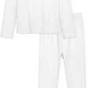 VZV Girls Thermal Underwear Set Thermal Underwear for Kids Fleece Lined Long Johns Kids Base Layer Top and Bottom for Winter (Small, White)