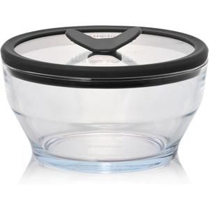 Anyday 4-Cup Glass Food Storage with Glass Lid, Round Deep Dish | Plastic-Free Meal Prep & Microwave Cookware | Stackable Airtight Storage Container with Vented Lid for Microwave-Safe Reheating