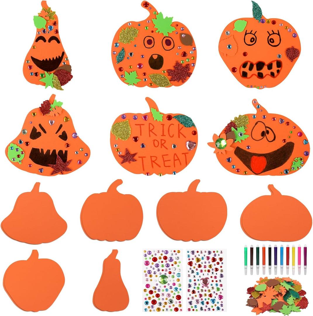 3 x DIYASY 12 Pcs Pumpkin Craft for Kids, Make Your Own Foam Stickers Halloween Craft Kits Arts and Crafts DIY Kid Friendly Fall Decorations Games Party Activities Supplies Age 4-8 8-12