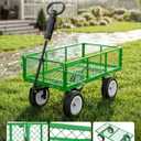 VEVOR Garden Cart, 900 LBS, Heavy Duty Steel Yard and Garden Utility Wagon with 10-Inch Tires, Outdoor Gardening Stool with Adjustable Handle, Detachable Side Panels, Attach to ATV or Tractor, Green