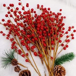 DR.DUDU 12 Red Holly Berry Stem Picks - Decorative Wire Stem Branch Sprays for Christmas Tree Decoration, Holiday Decor, Silk Flower Arrangements, Home DIY Crafts