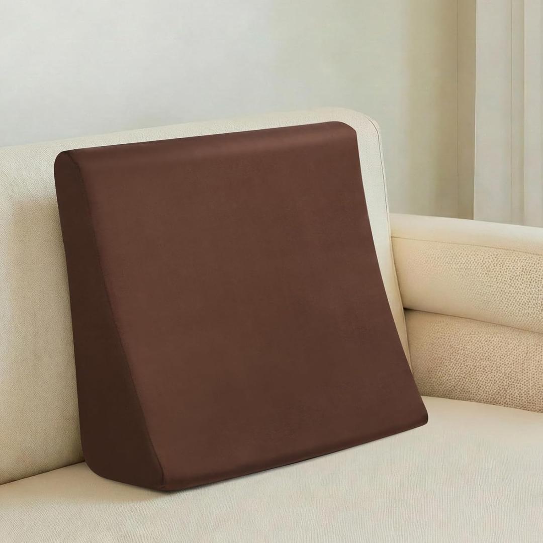 Vekkia Lumbar Support Pillow, Ergonomic Back Pillow for Better Posture, Enhances Comfort & Relieves Back Discomfort for Long Sitting & Elderly, for Recliner, Armchair & Sofa, Removable Cover, Brown (19.5"x16.5"x6")