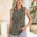 Kistore Womens Summer Tank Tops Sleeveless Crew Neck Pleated Blouse Shirts Fashion Clothes 2025 (Large, A2 Floral Black Purple)