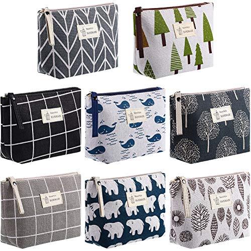 Boao 4 Pieces Canvas Cosmetic Bags Printed Small Makeup Bag Multi Function Travel Organizer Pouch Purse with Zipper for Women Fall Vacation Travel Toiletry storage Christmas Birthday Gift, 4 Styles