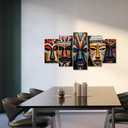 XLMDYYSW African Mask Canvas Wall Art Set of 5 Vintage Traditional Tribal Pictures Colorful Ethnic Mask Prints Ancient Culture Painting for Living Room Framed (Black, 8x14inx2 8x18inx2 8x22inx1)