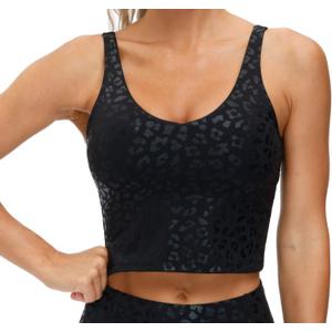 THE GYM PEOPLE Womens' Sports Bra Longline Wirefree Padded with Medium Support (Large, Black Leopard)
