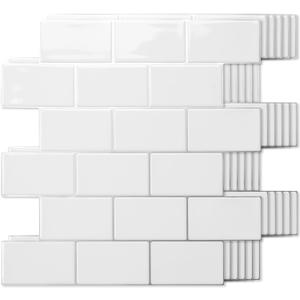 Art3d Peel and Stick White with Silver Grout Wall Tiles 10-Pack of 12 x12 Thickened Design Backsplash, Self-Adhesive Tile for Kitchen & Bathroom Decor