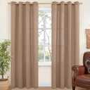 YoungsTex Linen Curtains 84 Inches Length for Living Room, Mocha Light Filtering Semi Sheer Drapes with Bronze Grommet Dining Room Bedroom, 2 Panels, 52 X 84 Inch