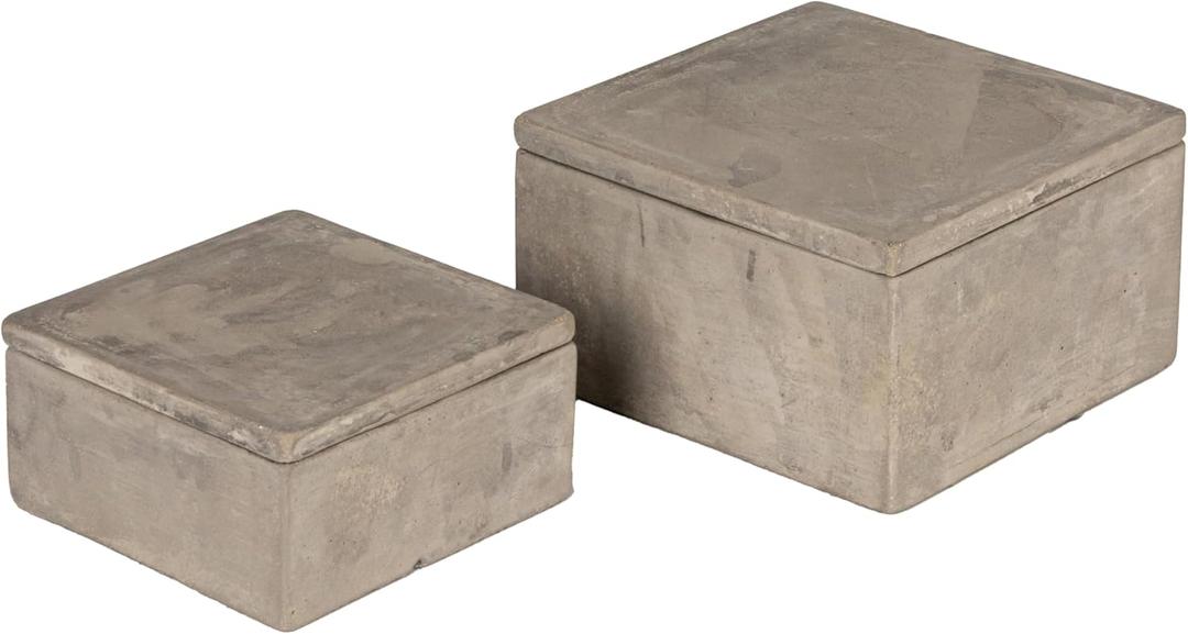 Bloomingville Square Decorative Cement Storage with Lids, Grey, Set of 2