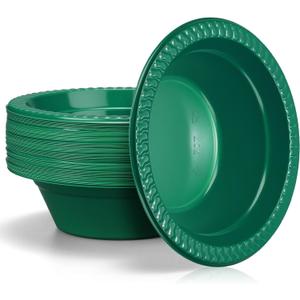 60 Pack 12 oz Dark Green Disposable Plastic Bowls Dessert, Ice Cream, Salad, Soup Serving Cups for Party, Picnic, Food Snacks (Dark Green)