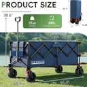 46" L Collapsible Foldable Extended Wagon, 500LB Weight Capacity with 280L Heavy Duty Folding Cart,Utility Wagon with All-Terrain Beach Wheel & Drink Holders,Blue